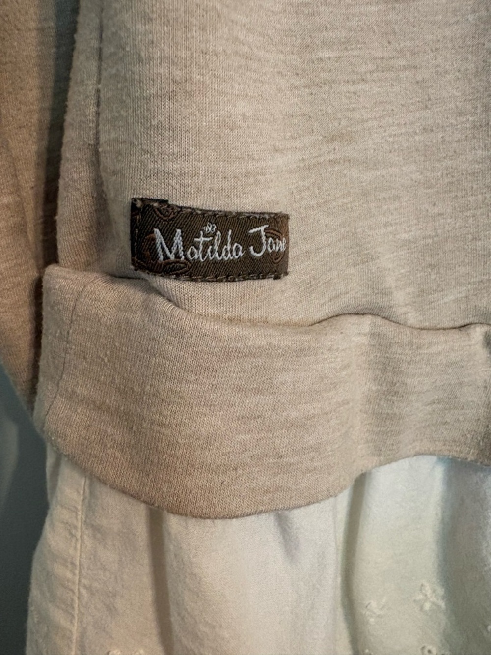 Matilda Jane M Beige Floral Long Sleeve Top with White Eyelet Ruffle - Picture 7 of 7